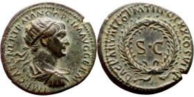 Trajan  (98-117) Syria, Antioch. Obverse: Bust of Emperor. Reverse:  Large S C