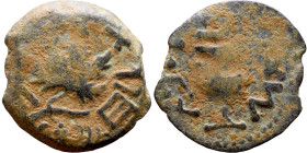 JUDAEA. Jerusalem mint. First Jewish Revolt (66-70 AD). AE prutah. Obv.: Two handled amphora. Rev.: vine leaf on small branch, bears the legend "for t...