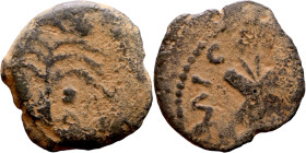 JUDAEA. Jerusalem mint. Coponius ( under Augustus, 6-9 AD). AE prutah. Obv.: Grain ear. Rev.: Palm tree; date across field