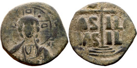 Anonymous Follis attributed to Romanus III (1028-1034). Obverse: +ЄMMA-NOVH. Nimbate bust of Christ Pantokrator Reverse: Large cross set upon three st...