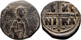 Anonymous Follis attributed to Michael IV(1034-1041). Obverse: +ЄMMA-NOVH Nimbate Christ Antiphonetes standing facing Reverse: Large cross IC-XC / NI-...