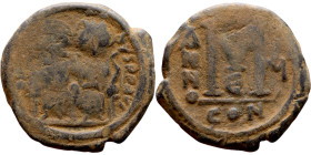 Justin II and Sophia Follis Obverse: DN IVSTINVS PP AVG Justin and Sophia on thrones Reverse: Large M between ANNO and regnal year, above cross.