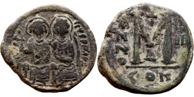 Justin II and Sophia Follis Obverse: DN IVSTINVS PP AVG Justin and Sophia on thrones Reverse: Large M between ANNO and regnal year, above cross.