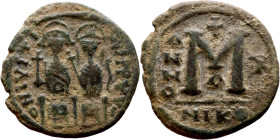 Justin II and Sophia Follis Obverse: DN IVSTINVS PP AVG Justin and Sophia on thrones Reverse: Large M between ANNO and regnal year, above cross.