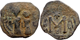 Heraclius and Hercalius. Constantine (610-641) Follis. Obverse: Heraclius on left, Heraclius Constaninte on right, . Reverse: ANNO, Large M, cross abo...