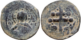 Anonymous Follis attributed to Michael VII (1071-1078). Obverse: Bust of Christ facing with Gospel-Book Reverse: Cross \