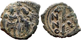 Heraclius and Hercalius. Constantine (610-641) Half Follis. Obverse: Heraclius on left, Heraclius Constaninte on right, . Reverse: ANNO, Large K, cros...