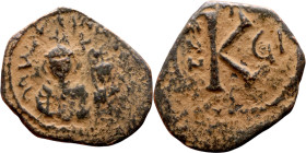 Heraclius and Hercalius. Constantine (610-641) Half Follis. Obverse: Heraclius on left, Heraclius Constaninte on right, . Reverse: ANNO, Large K, cros...