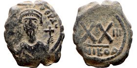 Phocas .(602-610). Half Follis. Obverse: Bust of Phocas Reverse: Large XX, cross above