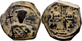 Alexios I Komnenos, Tetarteron (post reform). Thessalonica. Obverse: C | Φ ΑΛ | Δ, Jewelled cross, globus at each extremity, a cross at center. Revers...