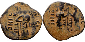 Seljuk (1037–1157, bronze coin in Byzantine style. Obverse: Two figures Reverse: standing figure