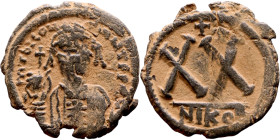 Tiberius II Constantine (578-582). Half Follis. Obverse: Bust of emperor Reverse: Large XX