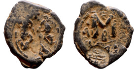 Heraclius and Hercalius. Constantine (610-641) Follis. Obverse: Heraclius on left, Heraclius Constaninte on right, . Reverse: ANNO, Large M, cross abo...