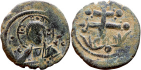 Anonymous Follis attributed to Michael VII (1071-1078). Obverse: Bust of Christ facing with Gospel-Book Reverse: Cross \