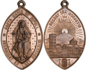 1893. Santa María de Ripoll. Reedificat en l'any MDCCCXCIII. Recort del Monastir. (Cru.Medalles 864). Con anilla. Ovalada. Cobre. 28,38 g. 55x34 mm. S...