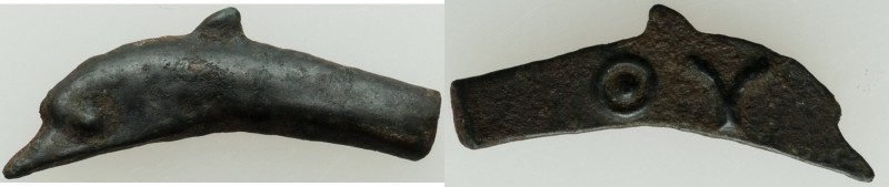 SCYTHIA. Olbia. Ca. 437-410 BC. Cast AE (27mm, 1.41 gm). AU. Dolphin left / ΘY o...