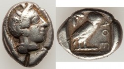 ATTICA. Athens. Ca. 454-404 BC. AR drachm (17mm, 4.16 gm, 9h). About VF, test cut. Head of Athena right, wearing crested Attic helmet ornamented with ...