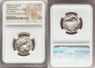 ATTICA. Athens. Ca. 440-404 BC. AR tetradrachm (23mm, 17.20 gm, 7h). NGC Choice AU 5/5 - 5/5. Mid-mass coinage issue. Head of Athena right, wearing cr...