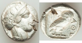 ATTICA. Athens. Ca. 440-404 BC. AR tetradrachm (26mm, 16.96 gm, 9h). About XF, test cut, scratches. Mid-mass coinage issue. Head of Athena right, wear...