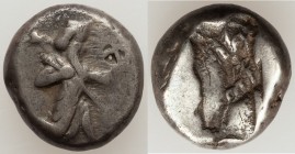 ACHAEMENID PERSIA. Time of Darius I-Xerxes II (ca. 485-420 BC). AR siglos (15mm, 5.34 gm). Fine, countermark. Sardes. Persian king or hero, wearing ci...