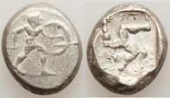 PAMPHYLIA. Aspendus. Ca. mid-5th century BC. AR stater (20mm, 10.50 gm, 6h). Choice Fine. Helmeted hoplite warrior advancing right, shield in left han...