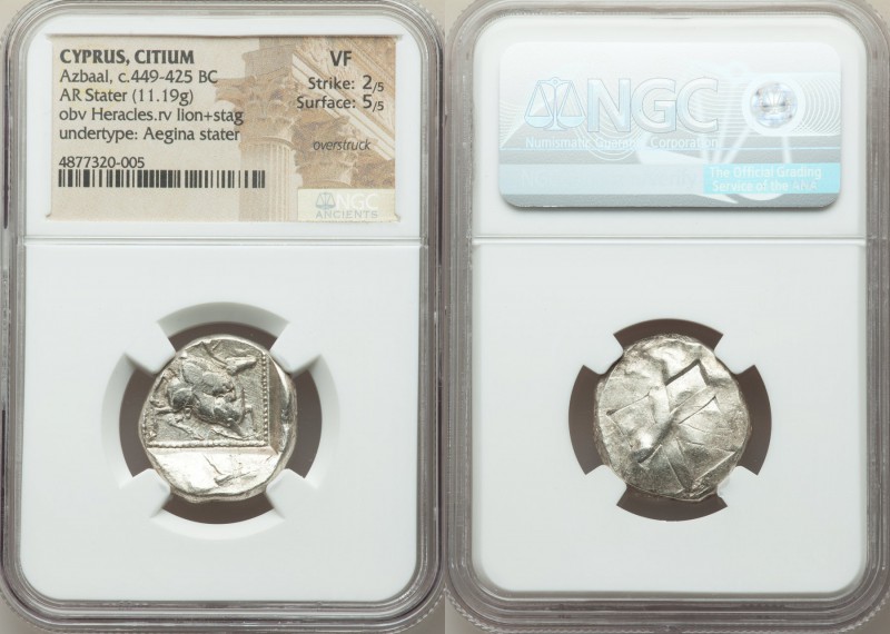 CYPRUS. Azbaal (449-425 BC). AR stater (22mm, 11.19 gm). NGC VF 2/5 - 5/5, overs...