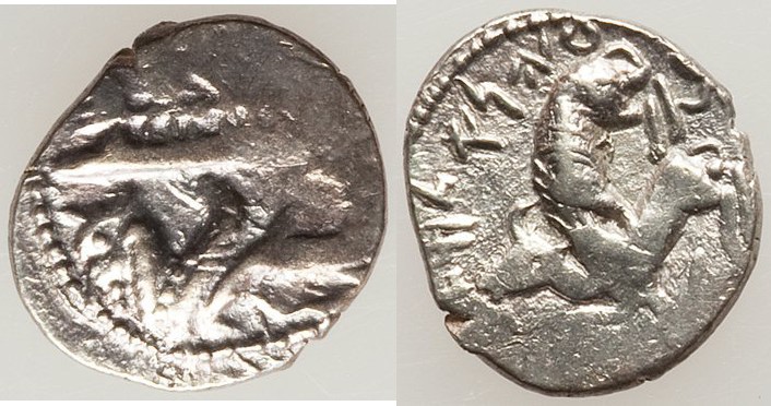 PHOENICIA. Byblus. Adramelek (ca. 333 BC). AR 1/8 shekel (10mm, 0.65 gm, 3h). XF...