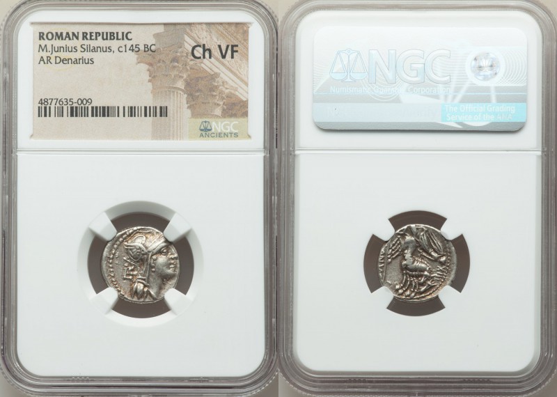 M. Junius Silanus (ca. 145 BC). AR denarius (17mm, 3h). NGC Choice VF. Rome. Hea...