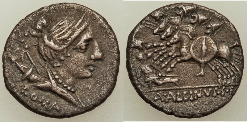 A. Albinus Sp.f. (ca. 96 BC). AR denarius (19mm, 3.49 gm, 6h). VF. Rome. ROMA, d...