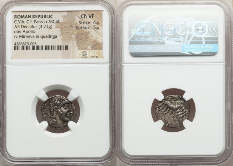 C. Vibius C. f. Pansa (ca. 90 BC). AR denarius (18mm, 3.71 gm, 2h). NGC Choice V...