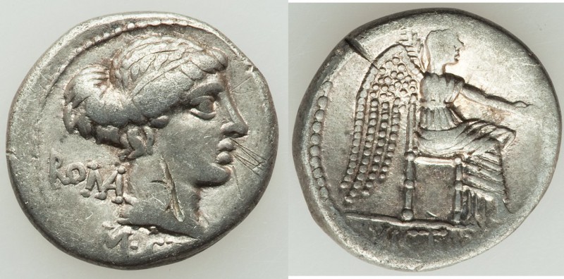 M. Porcius Cato (ca. 89 BC). AR denarius (19mm, 3.66 gm, 3h). Choice VF, scratch...