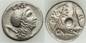Cn. Cornelius Lentulus (ca. 76-75 BC). AR denarius (19mm, 3.72 gm, 3h). VF. Uncertain mint in Spain. G•P•R, diademed and draped bust of bearded Genius...