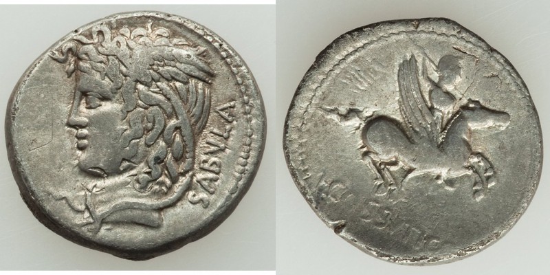 L. Cossutius C.f. Sabula (ca. 72 BC). AR denarius (19mm, 3.58 gm, 7h). VF, edge ...