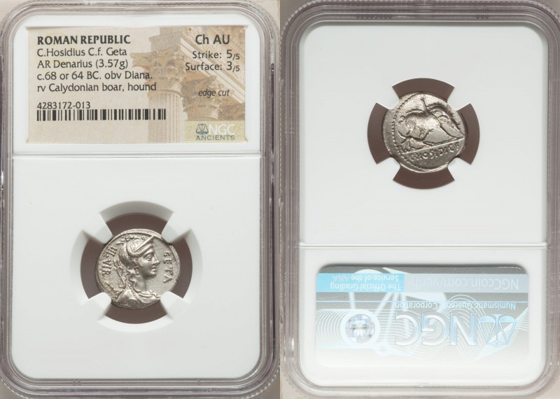 C. Hosidius C.f. Geta (ca. 68 or 64 BC). AR serrate denarius (18mm, 3.57 gm, 6h)...