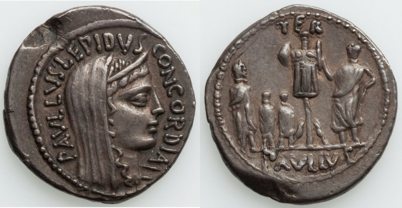 L. Aemilius Lepidus Paullus (ca. 62 BC). AR denarius (20mm, 3.87 gm, 6h). Choice...