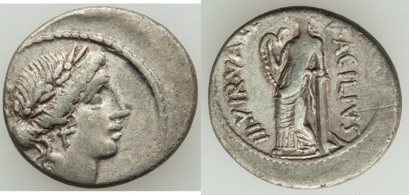 Mn. Acilius Glabrio (ca. 49 BC). AR denarius (19mm, 3.47 gm, 6h). VF. Rome. Laur...