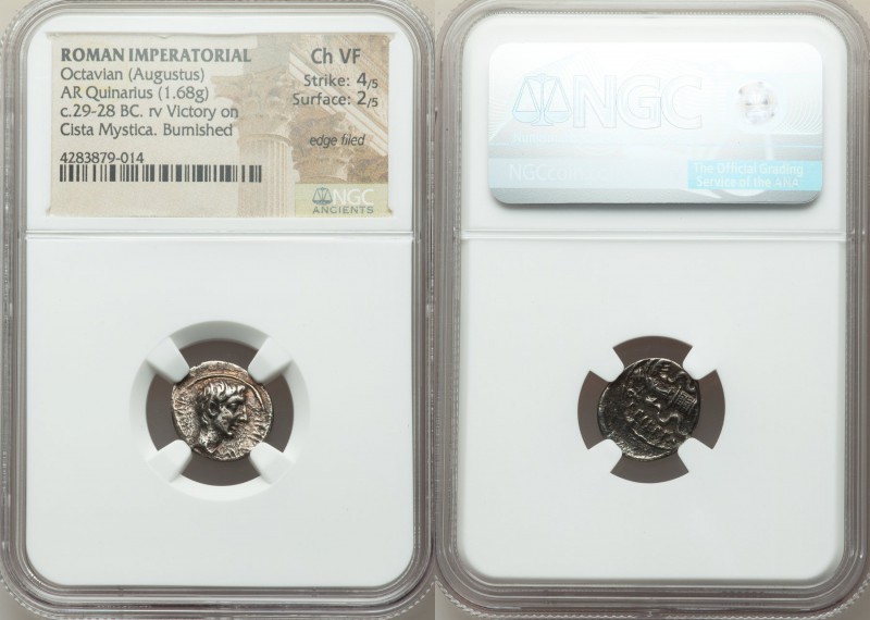 Octavian (Augustus, 27 BC-AD 14). AR quinarius (14mm, 1.68 gm, 10h). NGC Choice ...