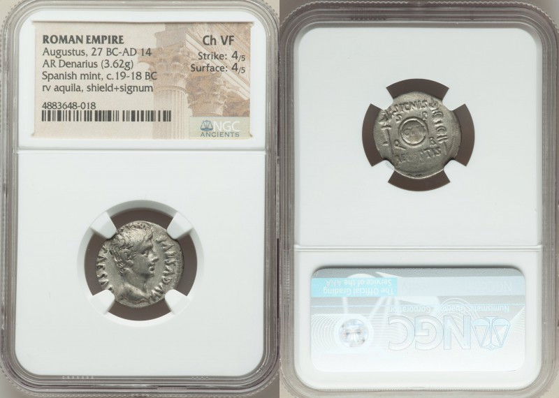 Augustus (27 BC-AD 14). AR denarius (19mm, 3.62 gm, 6h). NGC Choice VF 4/5 - 4/5...