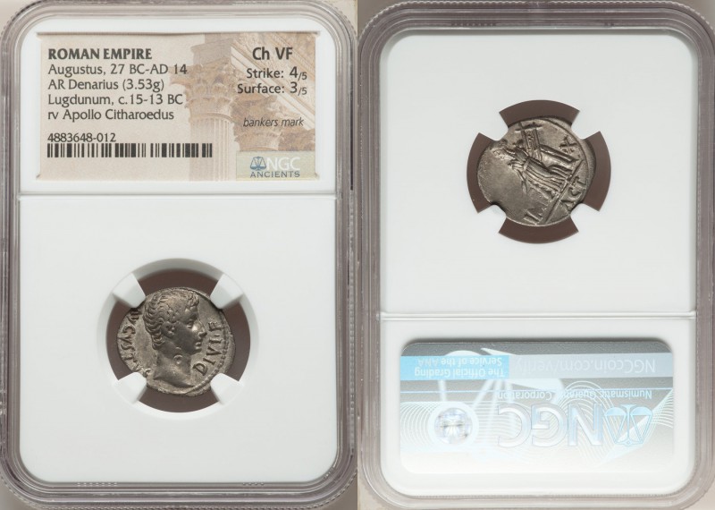 Augustus (27 BC-AD 14). AR denarius (20mm, 3.53 gm, 4h). NGC Choice VF 4/5 - 3/5...