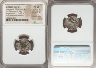 Augustus (27 BC-AD 14). AR denarius (20mm, 3.53 gm, 4h). NGC Choice VF 4/5 - 3/5, bankers mark. Lugdunum, 15-13 BC. AVGVSTVS DIVI•F, bare head of Augu...