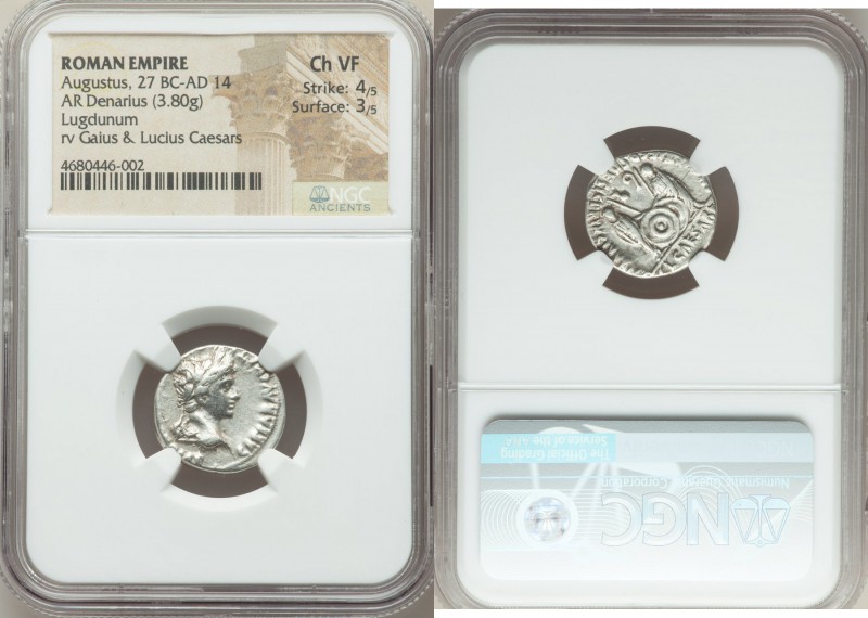 Augustus (27 BC-AD 14). AR denarius (18mm, 3.80 gm, 4h). NGC Choice VF 4/5 - 3/5...