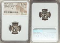Lucius Verus (AD 161-169). AR denarius (18mm, 3.11 gm, 6h). NGC Choice AU S 5/5 - 5/5. Rome, March-December AD 161. IMP L AVREL VERVS AVG, bare head o...