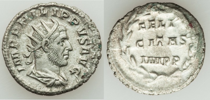 Philip I (AD 244-249). AR antoninianus (22mm, 3.70 gm, 1h). XF. Rome, AD 247-249...