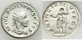 Philip II, as Caesar (AD 247-249). AR antoninianus (23mm, 4.03 gm, 1h). Choice XF. Rome, AD 244-246. M IVL PHILIPPVS CAES, radiate, draped bust of Phi...