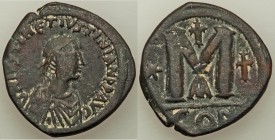 Justin I and Justinian I (AD 527). AE follis or 40 nummi (33mm, 15.75 gm, 6h). Fine, scratches. Constantinople, 1st officina. D N IVSTIN ЄT IVSTINIAN ...