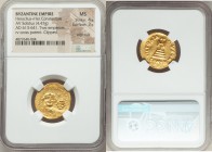 Heraclius (AD 610-641) with Heraclius Constantine. AV solidus (21mm, 4.47 gm, 6h). NGC MS 4/5 - 3/5, edge cuts, clipped. Constantinople, 8th officina,...