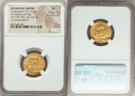 Constantine V Copronymus (AD 741-775), with Leo III. AV solidus (19mm, 4.37 gm, 5h). NGC XF 5/5 - 4/5. Constantinople, AD 742-751. •C-ON-StANtINЧ NC (...