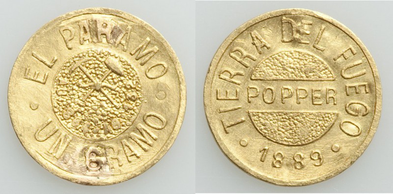 Tierra del Fuego. Territory gold "Popper" Gramo 1889 XF Detail (mounted, repaire...