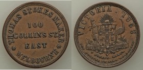 4-Piece Lot of Uncertified Copper Tokens, 1) Melbourne Thomas Stokes Maker Penny Token 1862 - VF, 35mm. 15.47gm. 2) Melbourne Mason Struthers Penny To...