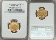 Victoria gold Sovereign 1857-SYDNEY AU Details (Surface Hairlines) NGC, Sydney mint, KM4, Fr-10. 

HID09801242017